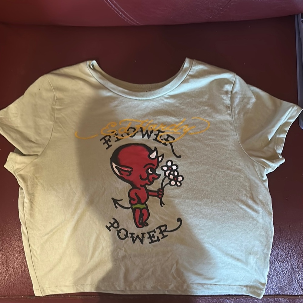 Ed Hardy Green Crop Top Graphic Design
